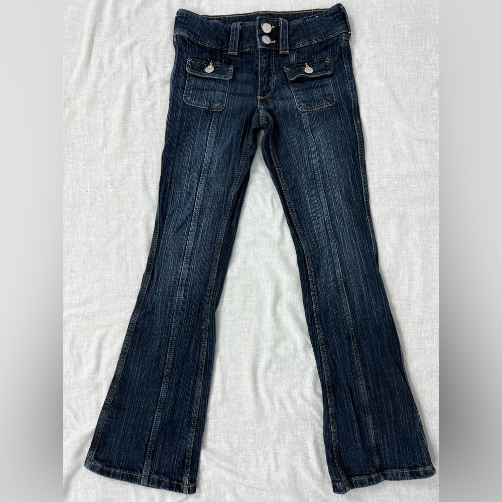 H&M Bootcut Leg Low Jeans Dark Denim Blue Wash Adjustable Waist Girls Size 10 #3 - Picture 3 of 10